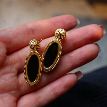 Grandes boucles d’oreilles modernes vintage en onyx noir véritable avec perle d’eau douce-Or vermeil 4