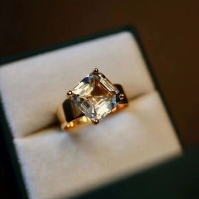 Clear Quartz Crystal Gold Vermeil Statement Ring-Adjustable