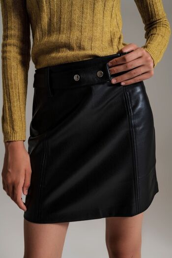 Mini-jupe droite en similicuir avec ceinture Noir 3