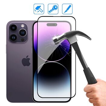 Protecteur d'écran en verre trempé à couverture complète DAM pour iPhone 14 Pro 6,55x0,06x14,15 cm. Couleur transparente 3