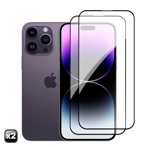 DAM 2x Protector de pantalla de cristal templado full cover para iPhone 14 Pro 6,55x0,06x14,15 Cm. Color: Transparente