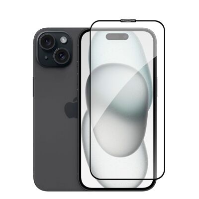 DAM Protector de pantalla de cristal templado full cover para iPhone 15 6,55x0,06x14,15 Cm. Color: Transparente