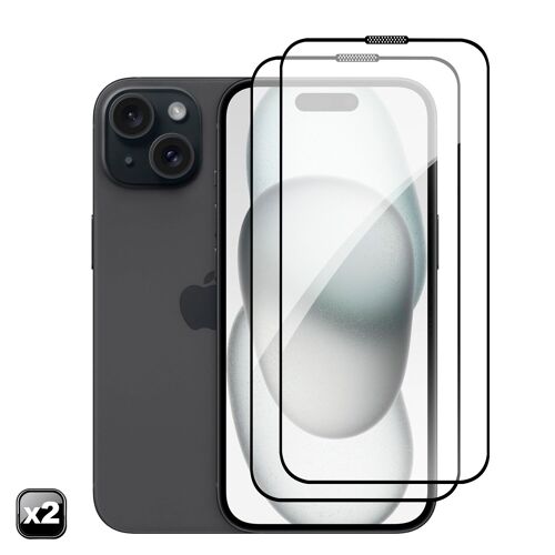DAM 2x Protector de pantalla de cristal templado full cover para iPhone 15 6,55x0,06x14,15 Cm. Color: Transparente