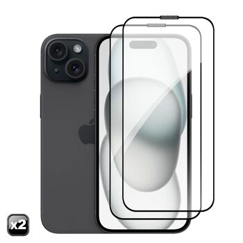DAM 2x protecteur d'écran en verre trempé à couverture complète pour iPhone 15 6,55x0,06x14,15 Cm. Couleur transparente 1