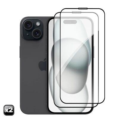 DAM 2x Vollbild-Displayschutz aus gehärtetem Glas für iPhone 15 6,55 x 0,06 x 14,15 cm. Transparente Farbe