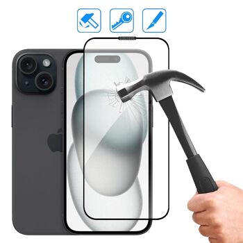DAM 2x protecteur d'écran en verre trempé à couverture complète pour iPhone 15 6,55x0,06x14,15 Cm. Couleur transparente 3