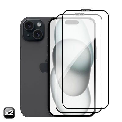DAM 2x Protector de pantalla de cristal templado full cover para iPhone 15 Plus 7,15x0,06x15,5 Cm. Color: Transparente