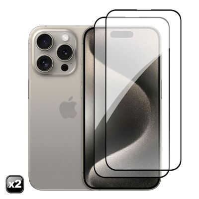 DAM 2x Protector de pantalla de cristal templado full cover para iPhone 15 Pro 6,55x0,06x14,15 Cm. Color: Transparente