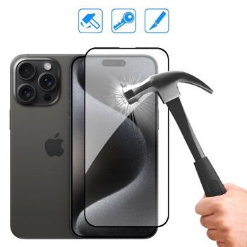 Protecteur d'écran en verre trempé à couverture complète DAM pour iPhone 15 Pro Max 7,15x0,06x15,5 cm. Couleur transparente 3