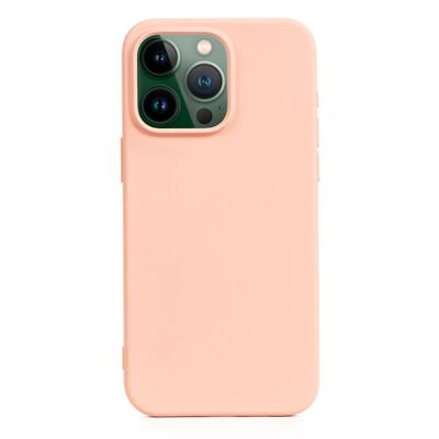 Custodia in silicone DAM Essential per iPhone 13 Pro. Interno in morbido velluto. 7,43x1,04x14,95 centimetri. Colore: rosa chiaro
