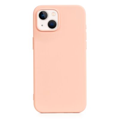 Coque en silicone DAM Essential pour iPhone 13 / 14.  Intérieur en velours doux.  7,43x1,06x14,95cm. Couleur: rose clair