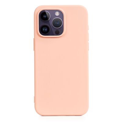 Custodia in silicone DAM Essential per iPhone 14 Pro. Interno in morbido velluto. 7,43x1,06x15,06 cm. Colore: rosa chiaro