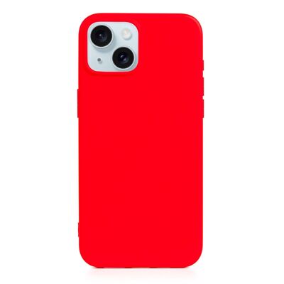 DAM Essential Silicone Case for iPhone 15.  Soft velvet interior.  7.44x1.06x15.04 cm. Red color