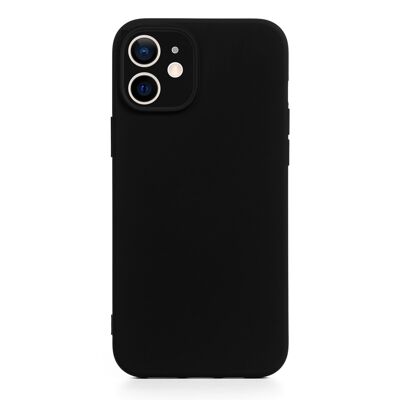 Coque en silicone DAM Essential avec protection d'appareil photo pour iPhone 12 Mini.  Intérieur en velours doux.  6,7x1,02x13,43 cm. La couleur noire