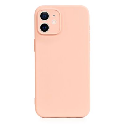 Custodia DAM Essential in silicone con protezione per fotocamera per iPhone 12 Mini. Interno in morbido velluto. 6,7x1,02x13,43 cm. Colore: rosa chiaro