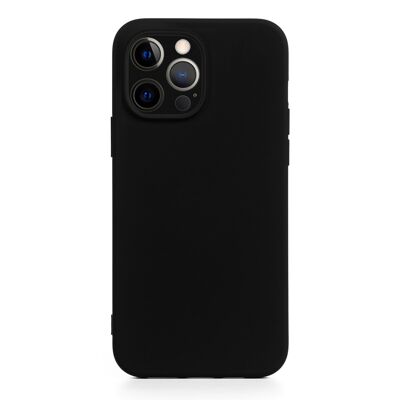 Custodia DAM Essential in silicone con protezione per fotocamera per iPhone 12 Pro. Interno in morbido velluto. 7,43x1,02x14,95 centimetri. Colore nero
