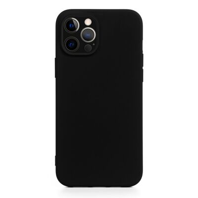 DAM Essential Silicone Case with Camera Protection for iPhone 12 Pro Max.  Soft velvet interior.  8.09x1.02x16.36 cm. Color: Black