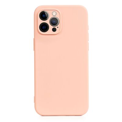 Custodia DAM Essential in silicone con protezione per fotocamera per iPhone 12 Pro Max. Interno in morbido velluto. 8,09x1,02x16,36 cm. Colore: rosa chiaro