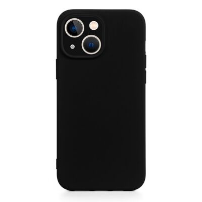 Custodia DAM Essential in silicone con protezione per fotocamera per iPhone 13 Mini. Interno in morbido velluto. 6,7x1,04x13,43 cm. Colore nero