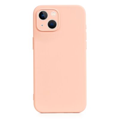 Coque en silicone DAM Essential avec protection d'appareil photo pour iPhone 13.  Intérieur en velours doux.  7,43x1,04x14,95 cm. Couleur: rose clair
