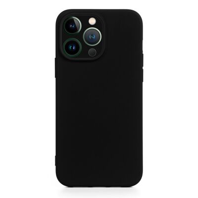 Custodia DAM Essential in silicone con protezione per fotocamera per iPhone 13 Pro. Interno in morbido velluto. 7,43x1,04x14,95 centimetri. Colore nero