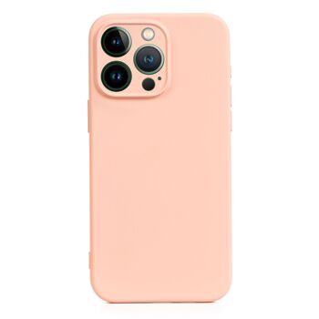 Coque en silicone DAM Essential avec protection d'appareil photo pour iPhone 13 Pro.  Intérieur en velours doux.  7,43x1,04x14,95 cm. Couleur: rose clair 1