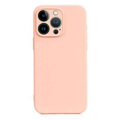 Custodia DAM Essential in silicone con protezione per fotocamera per iPhone 13 Pro. Interno in morbido velluto. 7,43x1,04x14,95 centimetri. Colore: rosa chiaro