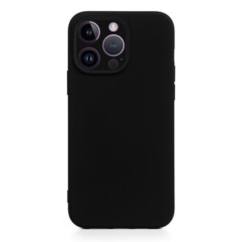 Coque en silicone DAM Essential avec protection d'appareil photo pour iPhone 14 Pro.  Intérieur en velours doux.  7,43x1,06x15,06cm. La couleur noire 1