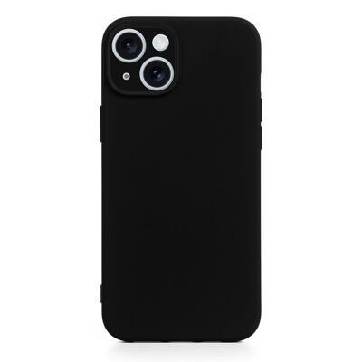 Custodia DAM Essential in silicone con protezione per fotocamera per iPhone 15. Interno in morbido velluto. 7,44x1,06x15,04 cm. Colore nero