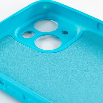 Coque en silicone DAM Essential avec protection d'appareil photo pour iPhone 15.  Intérieur en velours doux.  7,44x1,06x15,04 cm. Couleur bleu 2