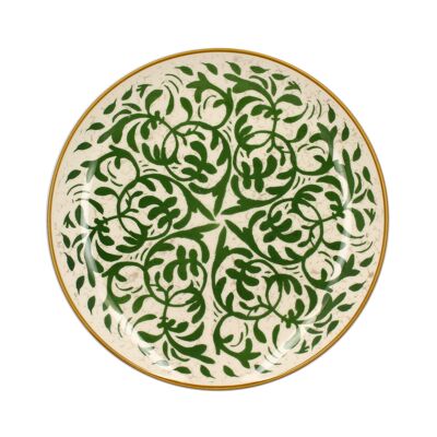 Plato llano Heracled 27 cm de gres decoración verde