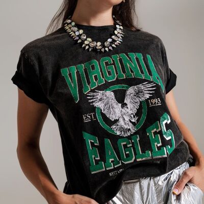 T-shirt nera con scritta Virginia Eagels