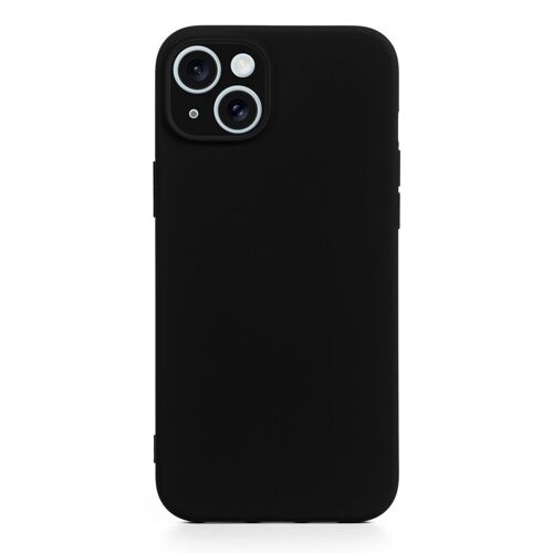 DAM Carcasa de silicona Essential con protección de cámara para iPhone 15 Plus. Interior aterciopelado suave. 8,06x1,06x16,37 Cm. Color: Negro