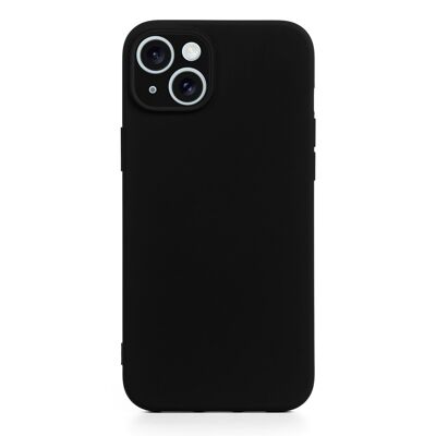 DAM Essential Silicone Case with Camera Protection for iPhone 15 Plus.  Soft velvet interior.  8.06x1.06x16.37 cm. Color: Black