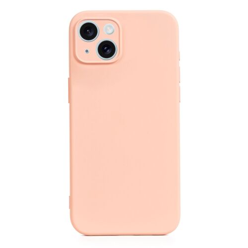 DAM Carcasa de silicona Essential con protección de cámara para iPhone 15 Plus. Interior aterciopelado suave. 8,06x1,06x16,37 Cm. Color: Rosa Claro