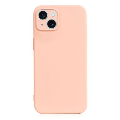Custodia DAM Essential in silicone con protezione per fotocamera per iPhone 15 Plus. Interno in morbido velluto. 8,06x1,06x16,37 centimetri. Colore: rosa chiaro