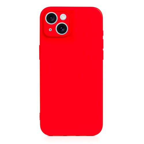 DAM Carcasa de silicona Essential con protección de cámara para iPhone 15 Plus. Interior aterciopelado suave. 8,06x1,06x16,37 Cm. Color: Rojo