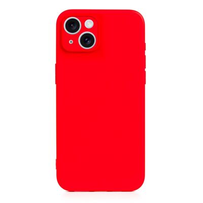 DAM Essential Silicone Case with Camera Protection for iPhone 15 Plus.  Soft velvet interior.  8.06x1.06x16.37 cm. Red color