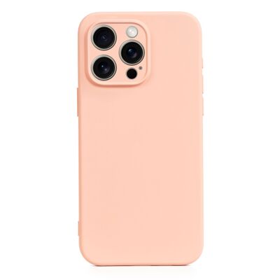 Custodia DAM Essential in silicone con protezione per fotocamera per iPhone 15 Pro. Interno in morbido velluto. 7,34x1,11x14,94 cm. Colore: rosa chiaro