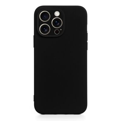 Custodia DAM Essential in silicone con protezione per fotocamera per iPhone 15 Pro. Interno in morbido velluto. 7,34x1,11x14,94 cm. Colore nero