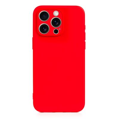 Coque en silicone DAM Essential avec protection d'appareil photo pour iPhone 15 Pro. Intérieur en velours doux. 7,34x1,11x14,94 cm. Couleur rouge