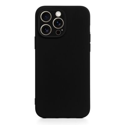 DAM Essential Silikonhülle mit Kameraschutz für iPhone 15 Pro Max. Innenseite aus weichem Samt. 7,95 x 1,11 x 16,27 cm. Farbe: Schwarz