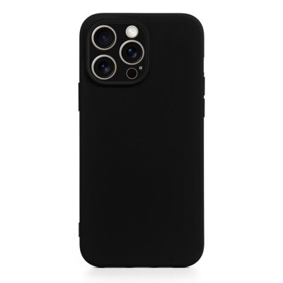 Coque en silicone DAM Essential avec protection d'appareil photo pour iPhone 15 Pro Max. Intérieur en velours doux. 7,95x1,11x16,27 cm. La couleur noire