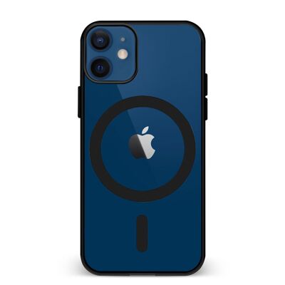 Custodia ibrida anti-shock DAM Magsafe per iPhone 12 Mini. Bordi in silicone e retro in PVC. 6,7x1,02x13,43 cm. Colore nero