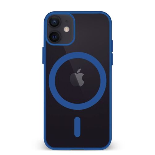 DAM Carcasa híbrida antigolpes Magsafe para iPhone 12 Mini. Bordes de silicona y PVC posterior. 6,7x1,02x13,43 Cm. Color: Azul Oscuro
