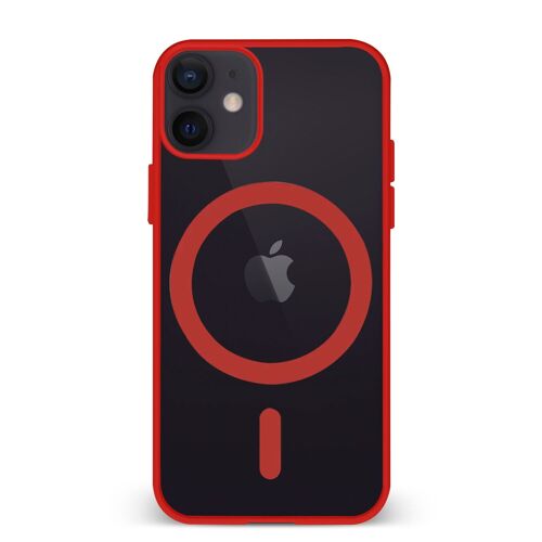 DAM Carcasa híbrida antigolpes Magsafe para iPhone 12 Mini. Bordes de silicona y PVC posterior. 6,7x1,02x13,43 Cm. Color: Rojo