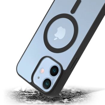 Coque hybride anti-choc DAM Magsafe pour iPhone 12 Mini.  Bords en silicone et dos en PVC.  6,7x1,02x13,43 cm. Couleur rouge 2
