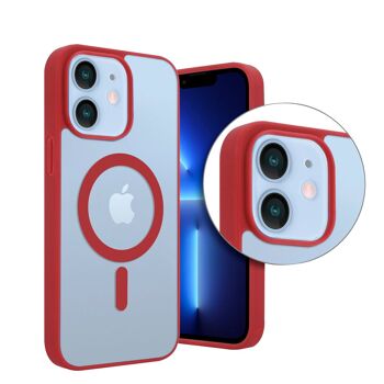 Coque hybride anti-choc DAM Magsafe pour iPhone 12 Mini.  Bords en silicone et dos en PVC.  6,7x1,02x13,43 cm. Couleur rouge 4
