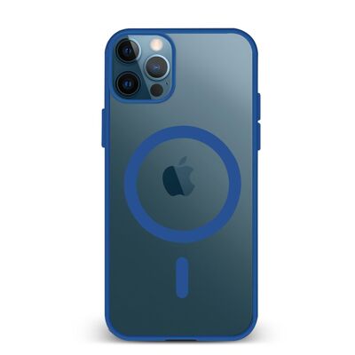 Coque hybride anti-choc DAM Magsafe pour iPhone 12 / 12 Pro.  Bords en silicone et dos en PVC.  7,43x1,02x14,95 cm. Couleur : bleu foncé.