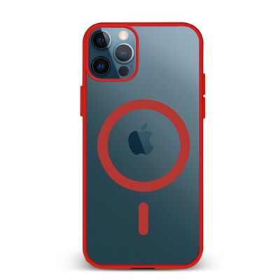 Custodia ibrida anti-shock DAM Magsafe per iPhone 12 / 12 Pro. Bordi in silicone e retro in PVC. 7,43x1,02x14,95 centimetri. colore rosso